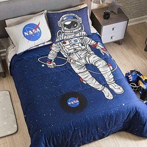 NASA Astronaut Reversible Comforter Set Queen Size 3PCS Comforter and 2 Pillow
